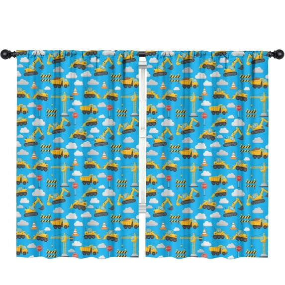 Blackout Kids Curtains,Excavator and Stop Sign Blue Children's Insulated Curtains Set Of 2,Bedroom Essentials,Toddler Room Decor 52"x84"