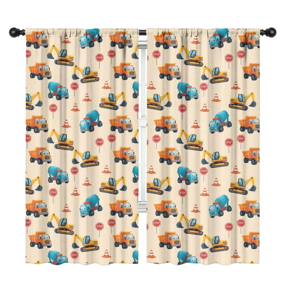 Blackout Kids Curtains,Excavator and Traffic Cone Beige Pattern Children's Insulated Curtains Set Of 2,Bedroom Essentials,Toddler Room Decor 42"x84"