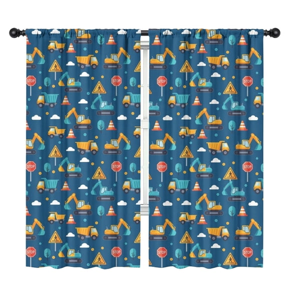 Blackout Kids Curtains,Excavator and Tree Blue Pattern Children's Insulated Curtains Set Of 2,Bedroom Essentials,Toddler Room Decor 42"x84"
