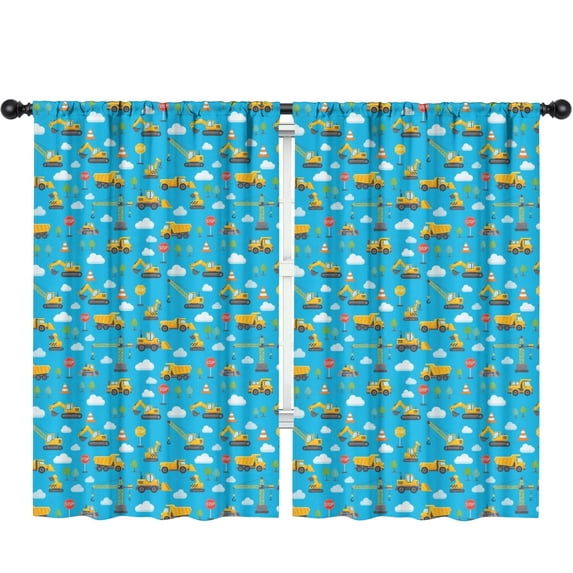 Blackout Kids Curtains,Excavator and Tree Blue Pattern Children's Insulated Curtains Set Of 2,Bedroom Essentials,Toddler Room Decor 52"x84"