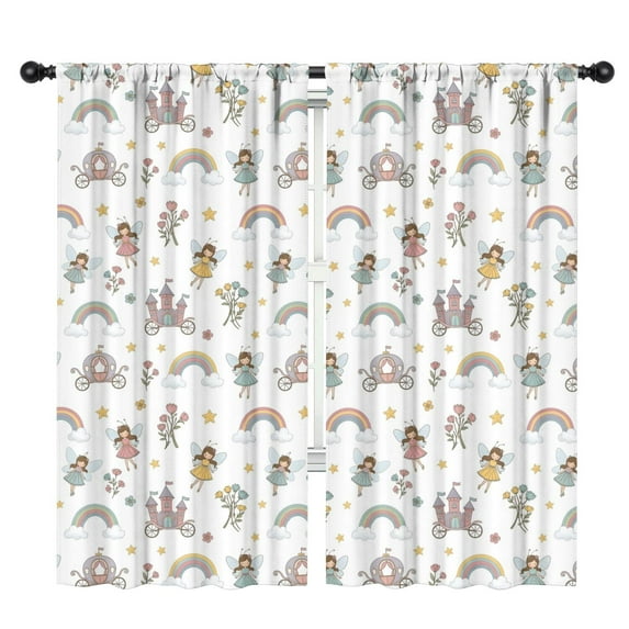 Blackout Kids Curtains,Fairy Princess Castle Pattern Childrens Insulated Curtains Set Of 2,Bedroom Essentials,Toddler Room Decor 42"x84"