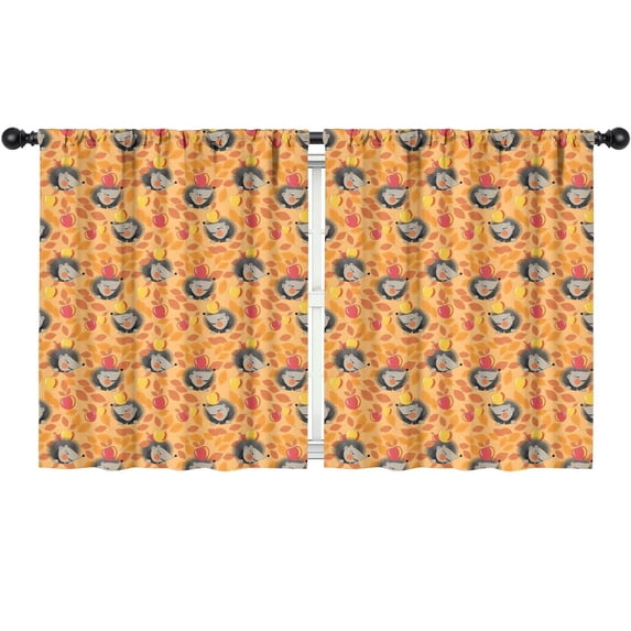 Blackout Kids Curtains,Fall Hedgehog Apple Leaf Pattern Childrens Insulated Curtains Set Of 2,Bedroom Essentials,Toddler Room Decor 52"x63"(132x160cm)