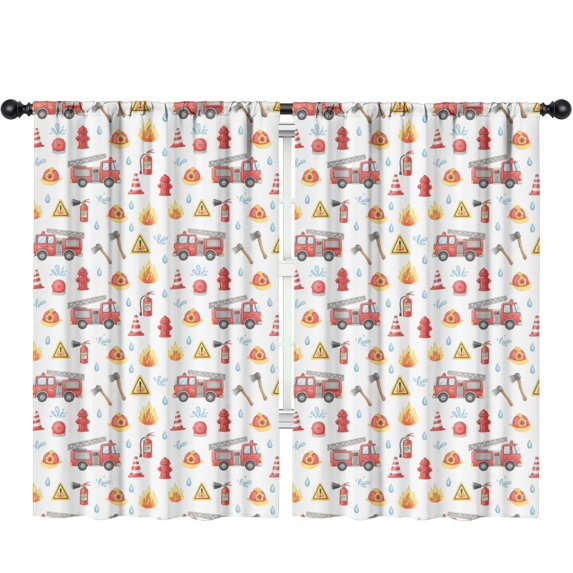 Blackout Kids Curtains,Fireman and Sign White Pattern Children's Insulated Curtains Set Of 2,Bedroom Essentials,Toddler Room Decor 52"x84"