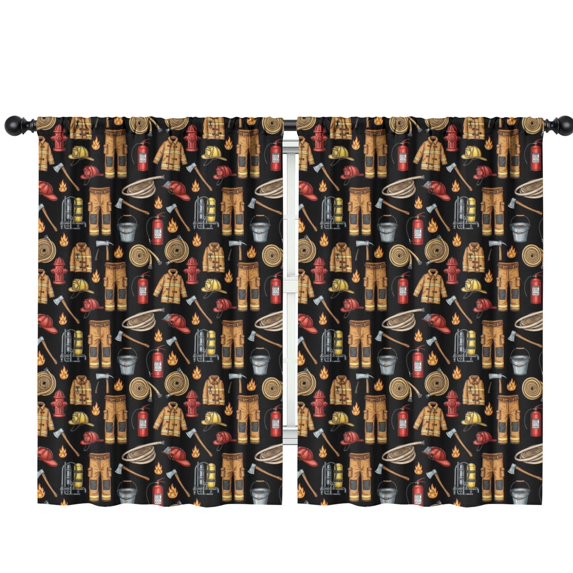 Blackout Kids Curtains,Fireman and Uniform Black Pattern Children's Insulated Curtains Set Of 2,Bedroom Essentials,Toddler Room Decor 42"x63"