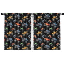 Blackout Kids Curtains,Flame Decorated Monster Trucks Pattern Childrens Insulated Curtains Set Of 2,Bedroom Essentials,Toddler Room Decor 42"x54"