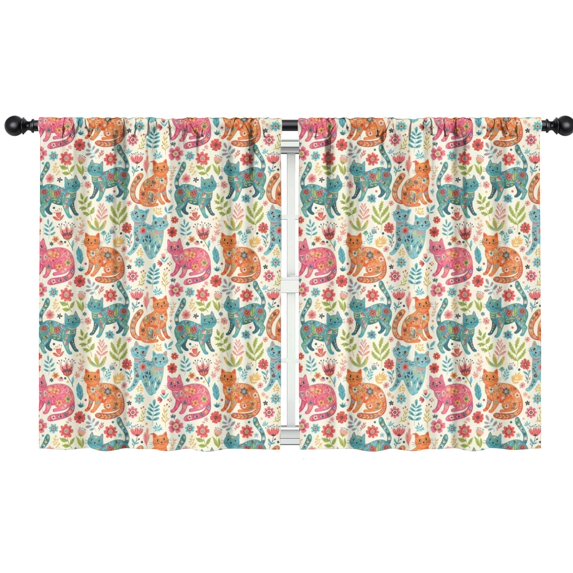 Blackout Kids Curtains,Floral Cat Beige Pattern Children's Insulated Curtains Set Of 2,Bedroom Essentials,Toddler Room Decor 42"x54"
