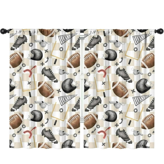 Blackout Kids Curtains,Football Equipment Checkered Pattern Childrens Insulated Curtains Set Of 2,Bedroom Essentials,Toddler Room Decor 52"x84"