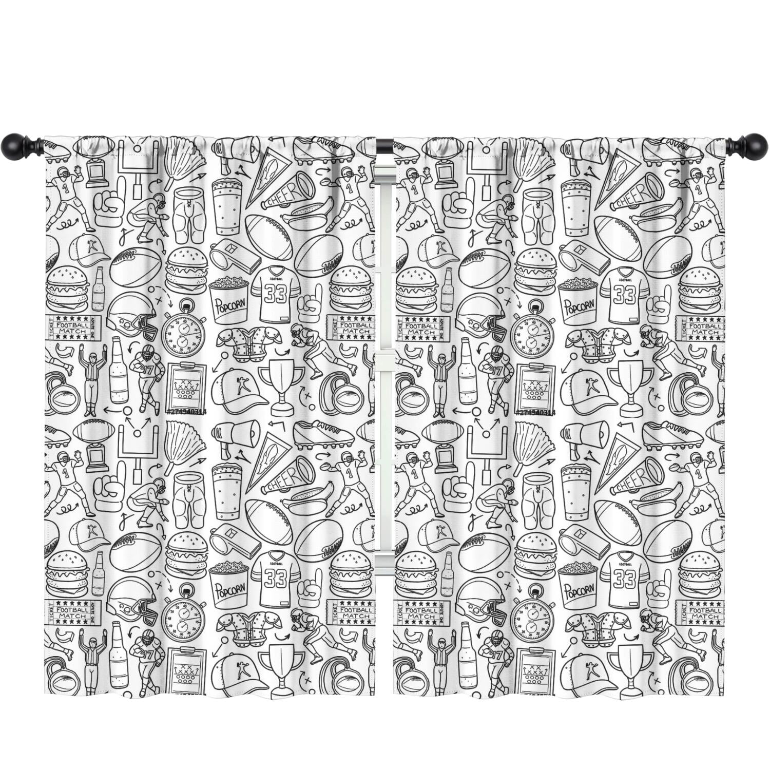 Blackout Kids Curtains,Football Icons Pattern Childrens Insulated