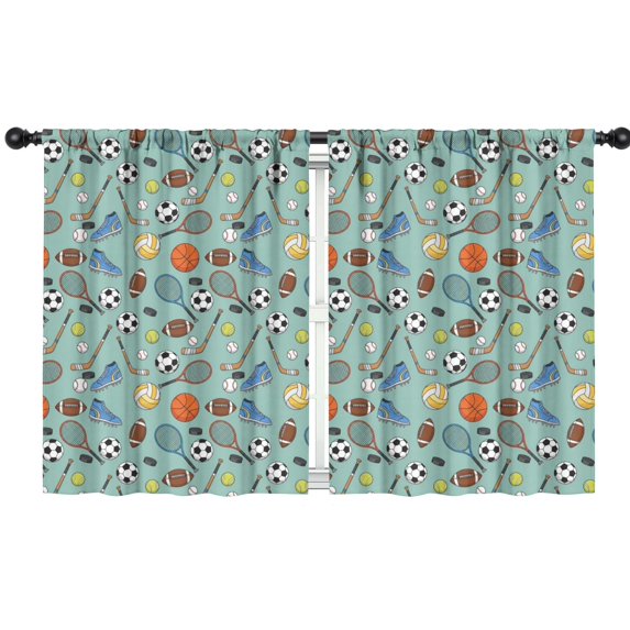 Blackout Kids Curtains,Football and Basketball Blue Pattern Children's Insulated Curtains Set Of 2,Bedroom Essentials,Toddler Room Decor 42"x54"