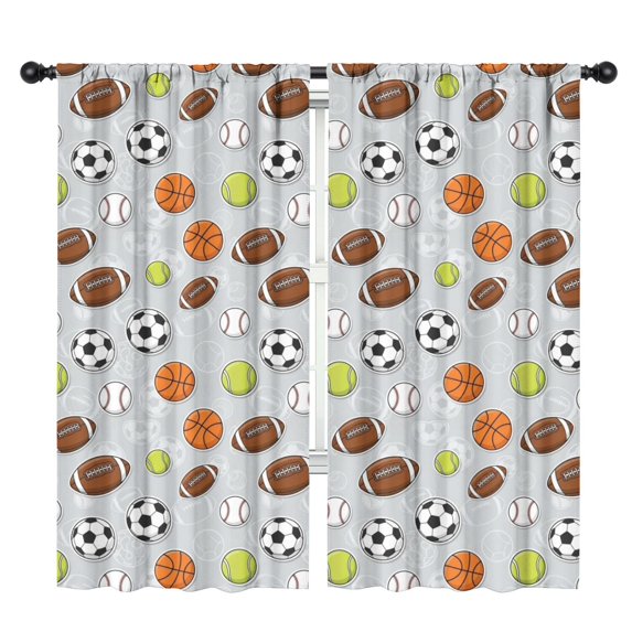 Blackout Kids Curtains,Football and Basketball Grey Pattern Children's Insulated Curtains Set Of 2,Bedroom Essentials,Toddler Room Decor 42"x84"