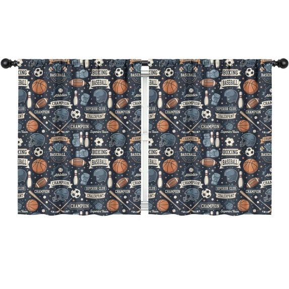 Blackout Kids Curtains,Football and Basketball Navy Pattern Children's Insulated Curtains Set Of 2,Bedroom Essentials,Toddler Room Decor 52"x63"