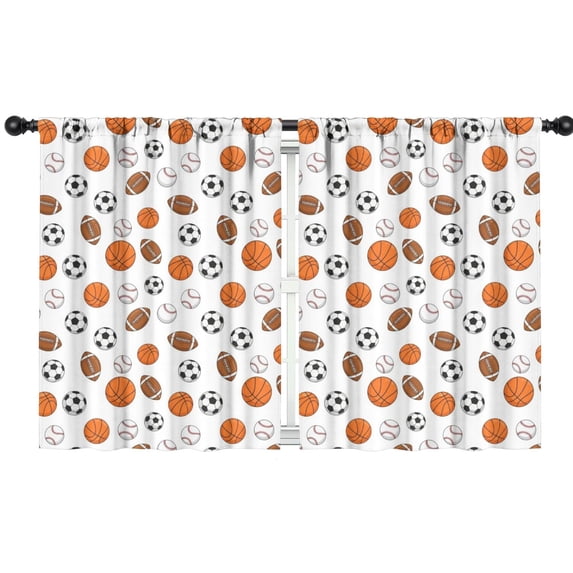 Blackout Kids Curtains,Football and Basketball White Pattern Children's Insulated Curtains Set Of 2,Bedroom Essentials,Toddler Room Decor 42"x54"