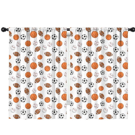 Blackout Kids Curtains,Football and Basketball White Pattern Children's Insulated Curtains Set Of 2,Bedroom Essentials,Toddler Room Decor 42"x63"
