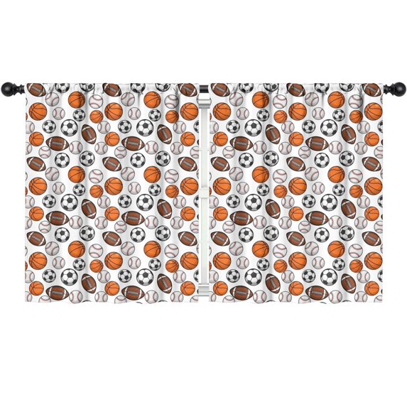 Blackout Kids Curtains,Football and Basketball White Pattern Children's Insulated Curtains Set Of 2,Bedroom Essentials,Toddler Room Decor 52"x63"