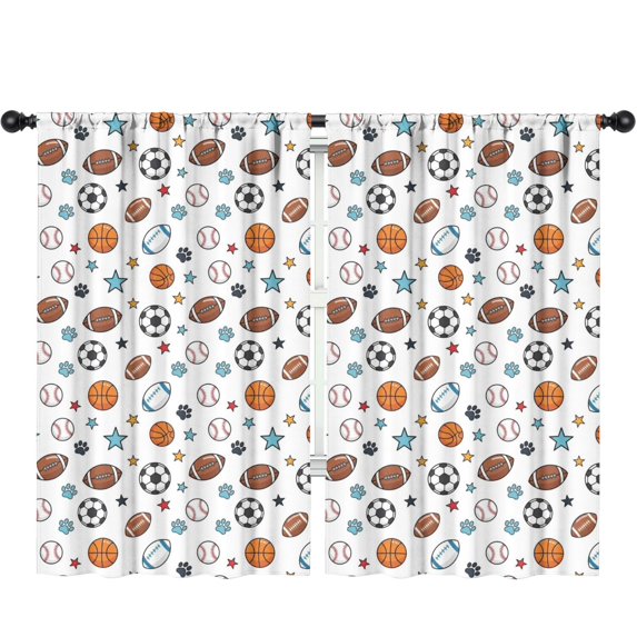 Blackout Kids Curtains,Football and Basketball White Pattern Children's Insulated Curtains Set Of 2,Bedroom Essentials,Toddler Room Decor 52"x84"