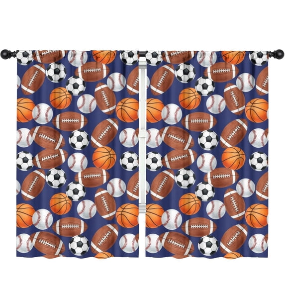Blackout Kids Curtains,Football and Rugby Navy Pattern Children's Insulated Curtains Set Of 2,Bedroom Essentials,Toddler Room Decor 52"x84"