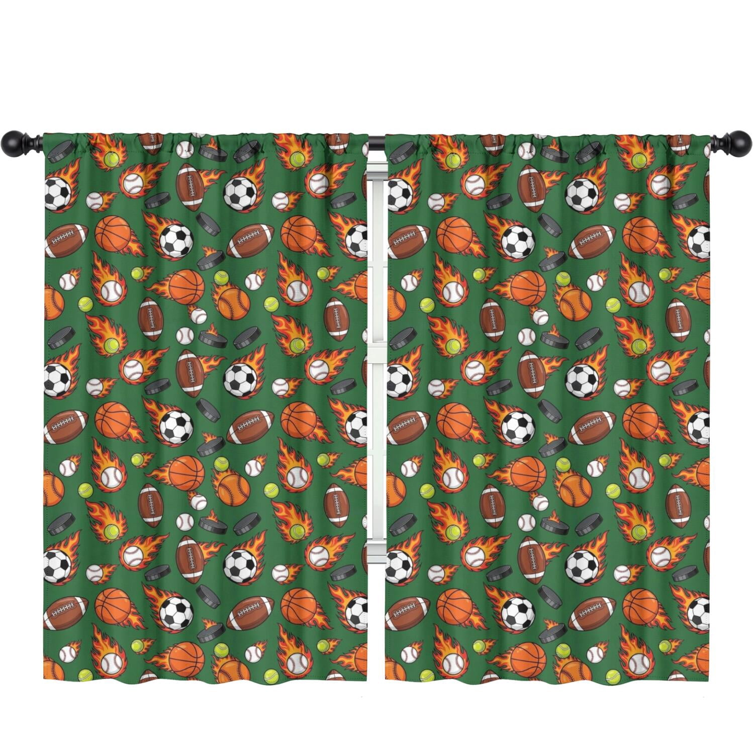 Blackout Kids Curtains,Football and Tennisball Green Pattern Children's ...