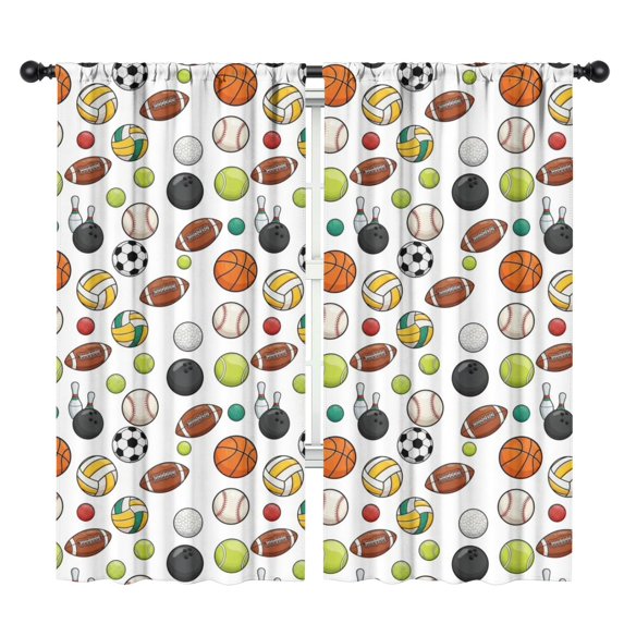 Blackout Kids Curtains,Football and Volleyball White Pattern Children's Insulated Curtains Set Of 2,Bedroom Essentials,Toddler Room Decor 42"x84"