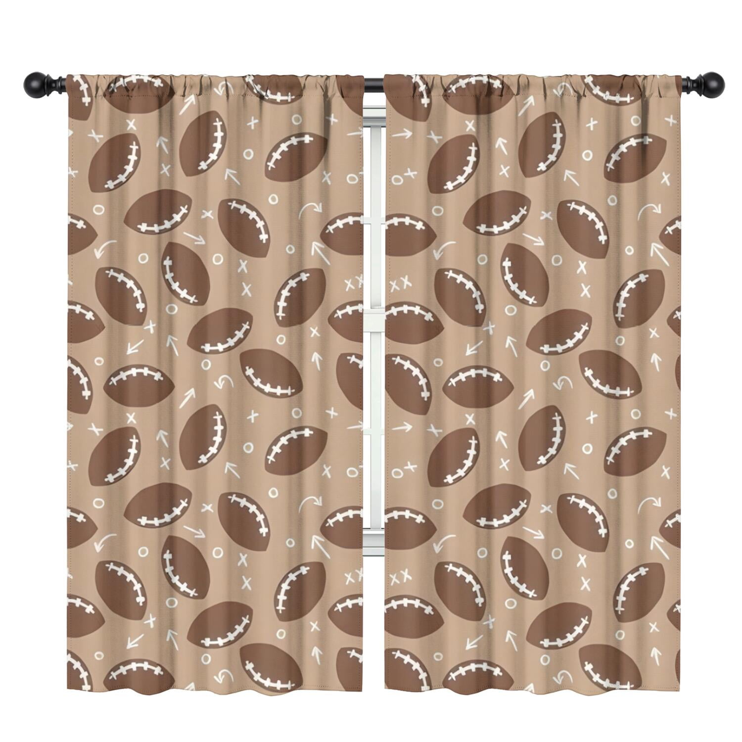 Blackout Kids Curtains,Football with Symbols Pattern Childrens