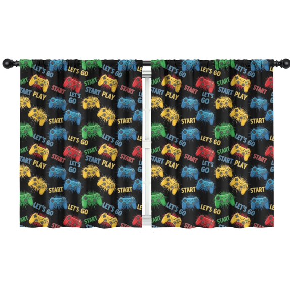 Blackout Kids Curtains,Game Controller Black Pattern Children's Insulated Curtains Set Of 2,Bedroom Essentials,Toddler Room Decor 42"x54"