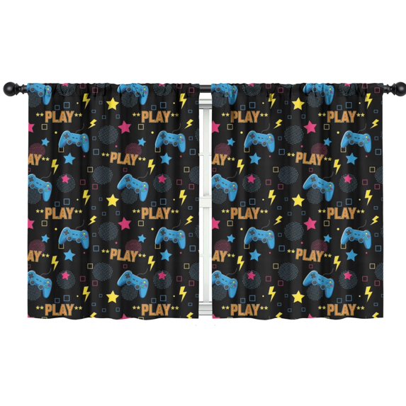 Blackout Kids Curtains,Game Controller Black Pattern Children's Insulated Curtains Set Of 2,Bedroom Essentials,Toddler Room Decor 42"x54"