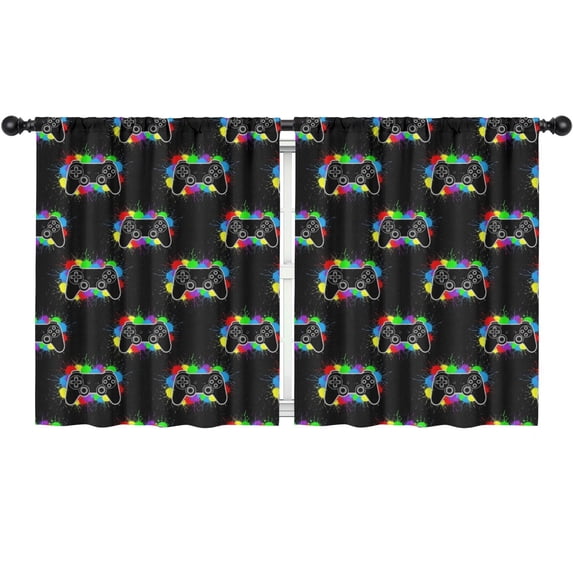 Blackout Kids Curtains,Game Controller Black Pattern Children's Insulated Curtains Set Of 2,Bedroom Essentials,Toddler Room Decor 52"x63"