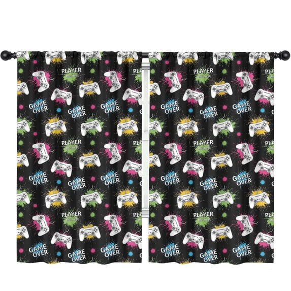 Blackout Kids Curtains,Game Controller Black Pattern Children's Insulated Curtains Set Of 2,Bedroom Essentials,Toddler Room Decor 52"x84"