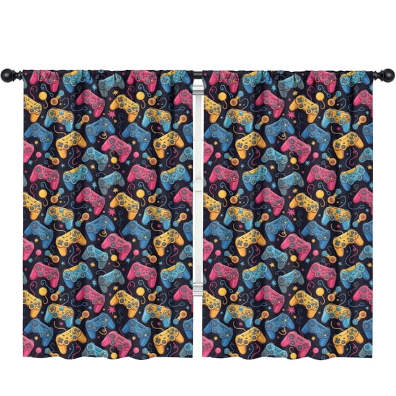 Blackout Kids Curtains,Game Controller Black Pattern Children's Insulated Curtains Set Of 2,Bedroom Essentials,Toddler Room Decor 52"x84"