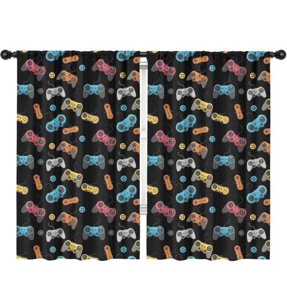 Blackout Kids Curtains,Game Controller Black Pattern Children's Insulated Curtains Set Of 2,Bedroom Essentials,Toddler Room Decor 52"x84"