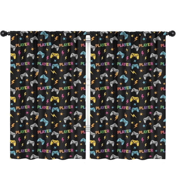 Blackout Kids Curtains,Game Controller Black Pattern Children's Insulated Curtains Set Of 2,Bedroom Essentials,Toddler Room Decor 52"x84"