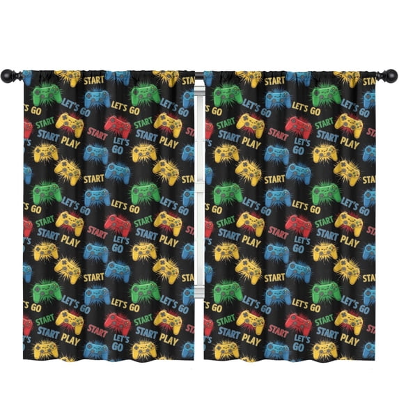 Blackout Kids Curtains,Game Controller Black Pattern Children's Insulated Curtains Set Of 2,Bedroom Essentials,Toddler Room Decor 52"x84"