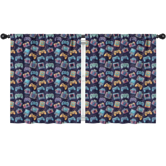 Blackout Kids Curtains,Game Controller Blue Pattern Children's Insulated Curtains Set Of 2,Bedroom Essentials,Toddler Room Decor 52"x63"