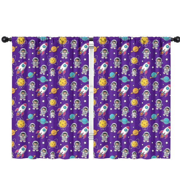 Blackout Kids Curtains,Astronaut and Rocket Purple Pattern Children's Insulated Curtains Set Of 2,Bedroom Essentials,Toddler Room Decor 42"x63"