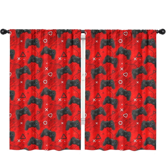 Blackout Kids Curtains,Game Controller Red Pattern Children's Insulated Curtains Set Of 2,Bedroom Essentials,Toddler Room Decor 52"x84"