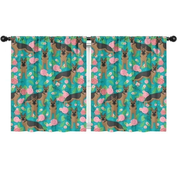 Blackout Kids Curtains,German Shepherd Dog and Flower Childrens Insulated Curtains Set Of 2,Bedroom Essentials,Toddler Room Decor 52x63in(132x160cm)