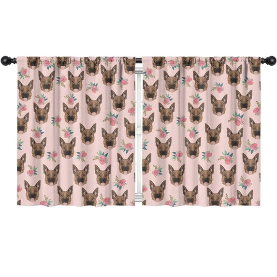 Blackout Kids Curtains,German Shepherd and Flowers Childrens Insulated Curtains Set Of 2,Bedroom Essentials,Toddler Room Decor 52x63in(132x160cm)