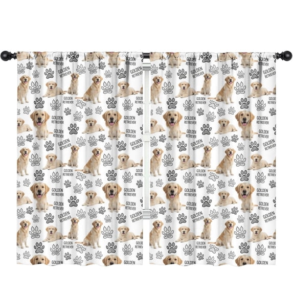 Blackout Kids Curtains,Golden Retriever and Dog Paw Print Children's Insulated Curtains Set Of 2,Bedroom Essentials,Toddler Room Decor 52"x84"