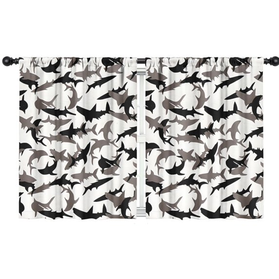 Blackout Kids Curtains,Gray Camo Shark Silhouette Pattern Childrens Insulated Curtains Set Of 2,Bedroom Essentials,Toddler Room Decor 42"x54"