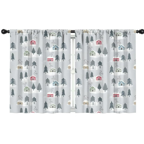 Blackout Kids Curtains,Gray Christmas House and Tree Pattern Childrens Insulated Curtains Set Of 2,Bedroom Essentials,Toddler Room Decor 42"x54"