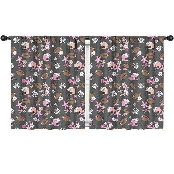 Blackout Kids Curtains,Gray Football and Flowers Pattern Childrens Insulated Curtains Set Of 2,Bedroom Essentials,Toddler Room Decor 52"x63"