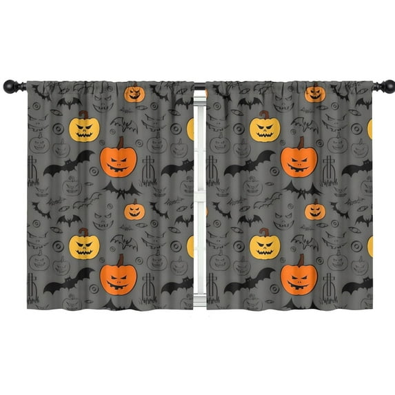 Blackout Kids Curtains,Gray Halloween Pumpkins Bats and Faces Childrens Insulated Curtains Set Of 2,Bedroom Essentials,Toddler Room Decor 42"x54"