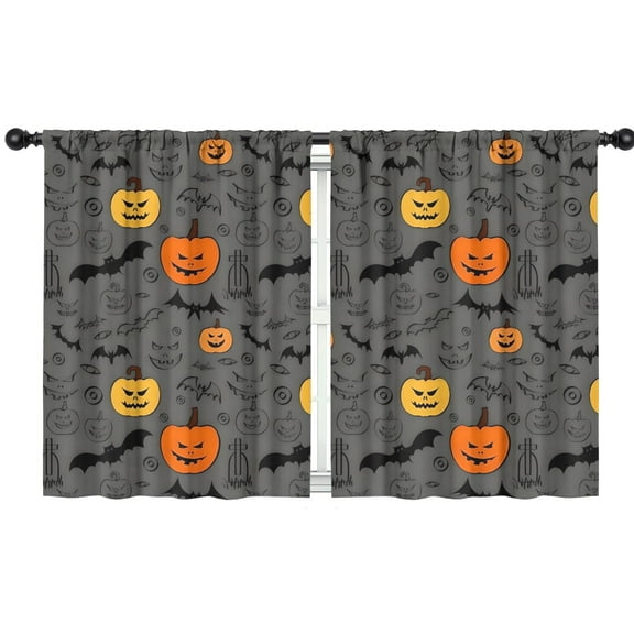 Blackout Kids Curtains,Gray Halloween Pumpkins Bats and Faces Childrens Insulated Curtains Set Of 2,Bedroom Essentials,Toddler Room Decor 42"x54"