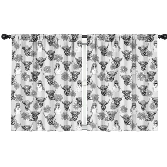 Blackout Kids Curtains,Gray Highland Cow Lemon Pattern Childrens Insulated Curtains Set Of 2,Bedroom Essentials,Toddler Room Decor 42"x54"