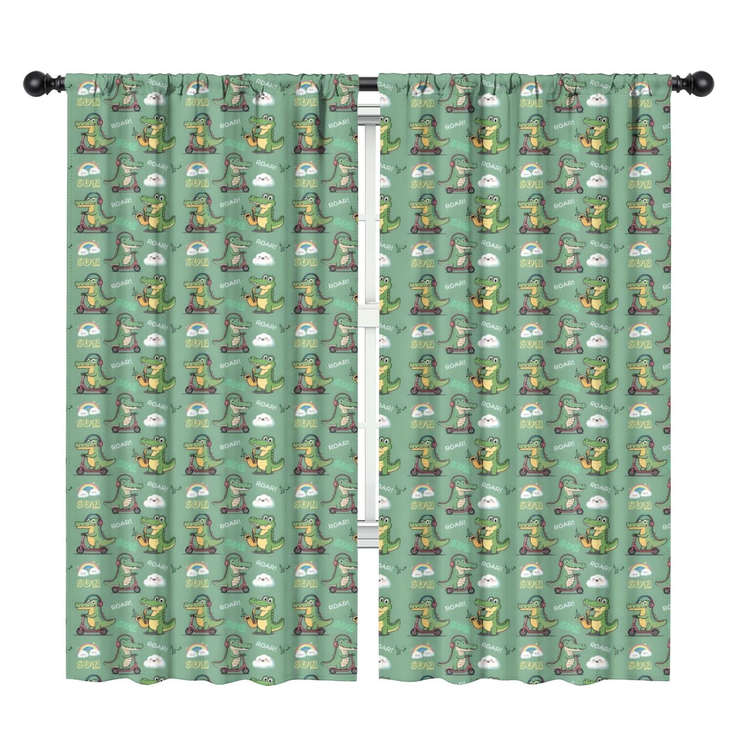 Blackout Kids Curtains Green Alligators Icons Pattern Childrens Blackout Kids Curtains Green Alligators Icons Pattern Childrens