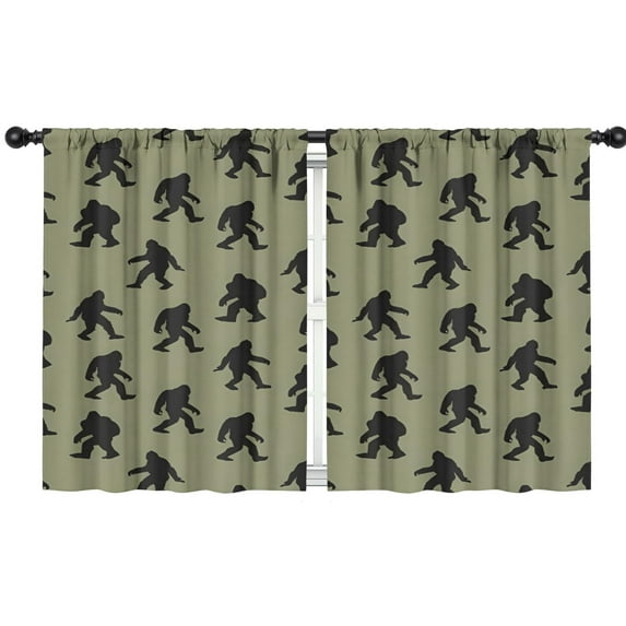 Blackout Kids Curtains,Green Bigfoot Pattern Childrens Insulated Curtains Set Of 2,Bedroom Essentials,Toddler Room Decor 42x54in(106x137cm)