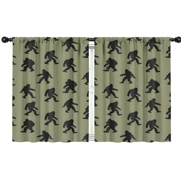 Blackout Kids Curtains,Green Bigfoot Pattern Childrens Insulated Curtains Set Of 2,Bedroom Essentials,Toddler Room Decor 42x54in(106x137cm)