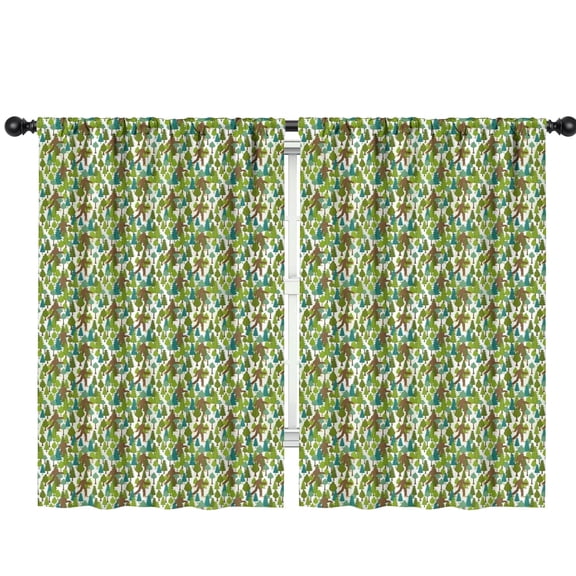 Blackout Kids Curtains,Green Bigfoot and Tree Pattern Childrens Insulated Curtains Set Of 2,Bedroom Essentials,Toddler Room Decor 42x63in(106x160cm)
