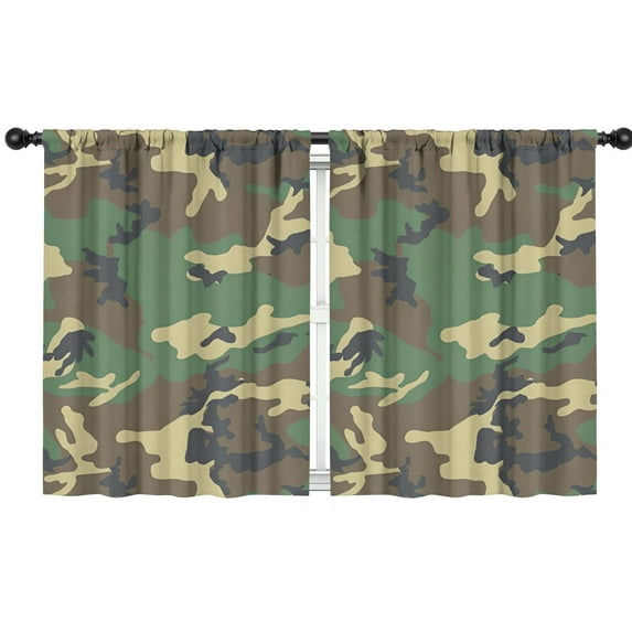 Blackout Kids Curtains,Green Brown Camo Classic Pattern Childrens Insulated Curtains Set Of 2,Bedroom Essentials,Toddler Room Decor 42"x54"