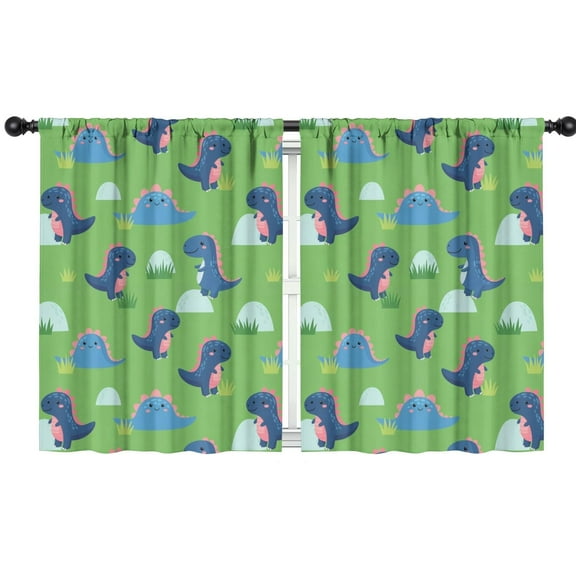 Blackout Kids Curtains,Green Cartoon Dinosaurs Grass Pattern Childrens Insulated Curtains Set Of 2,Bedroom Essentials,Toddler Room Decor 42"x54"