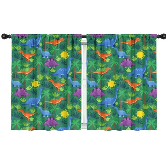 Blackout Kids Curtains,Green Cartoon Dinosaurs Palm Trees Sun Pattern Childrens Insulated Curtains Set Of 2,Bedroom Essentials,Toddler Room Decor 42"x54"